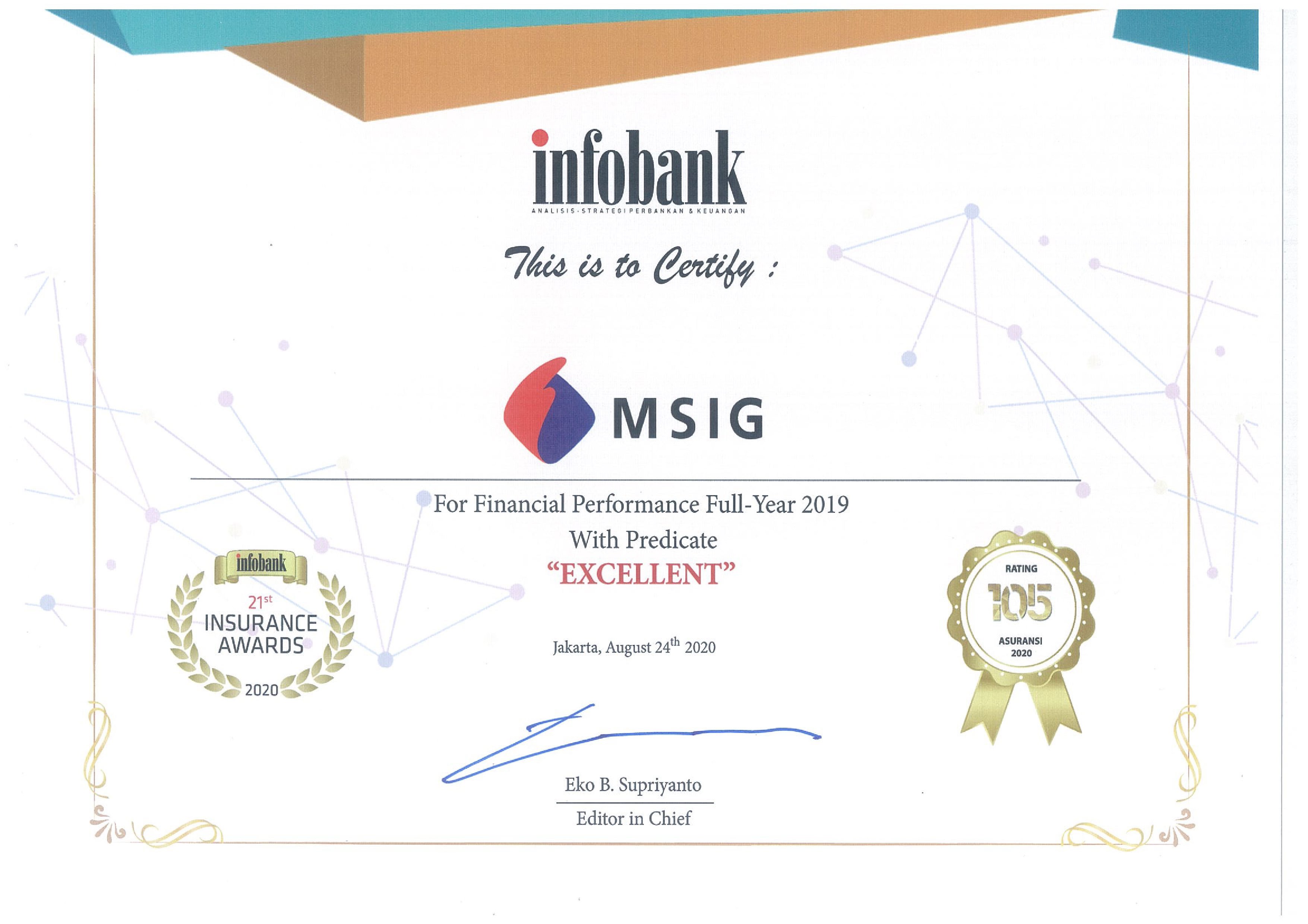  MSIG Indonesia Mendapat Penghargaan “Sangat Bagus” untuk Kategori Asuransi Umum