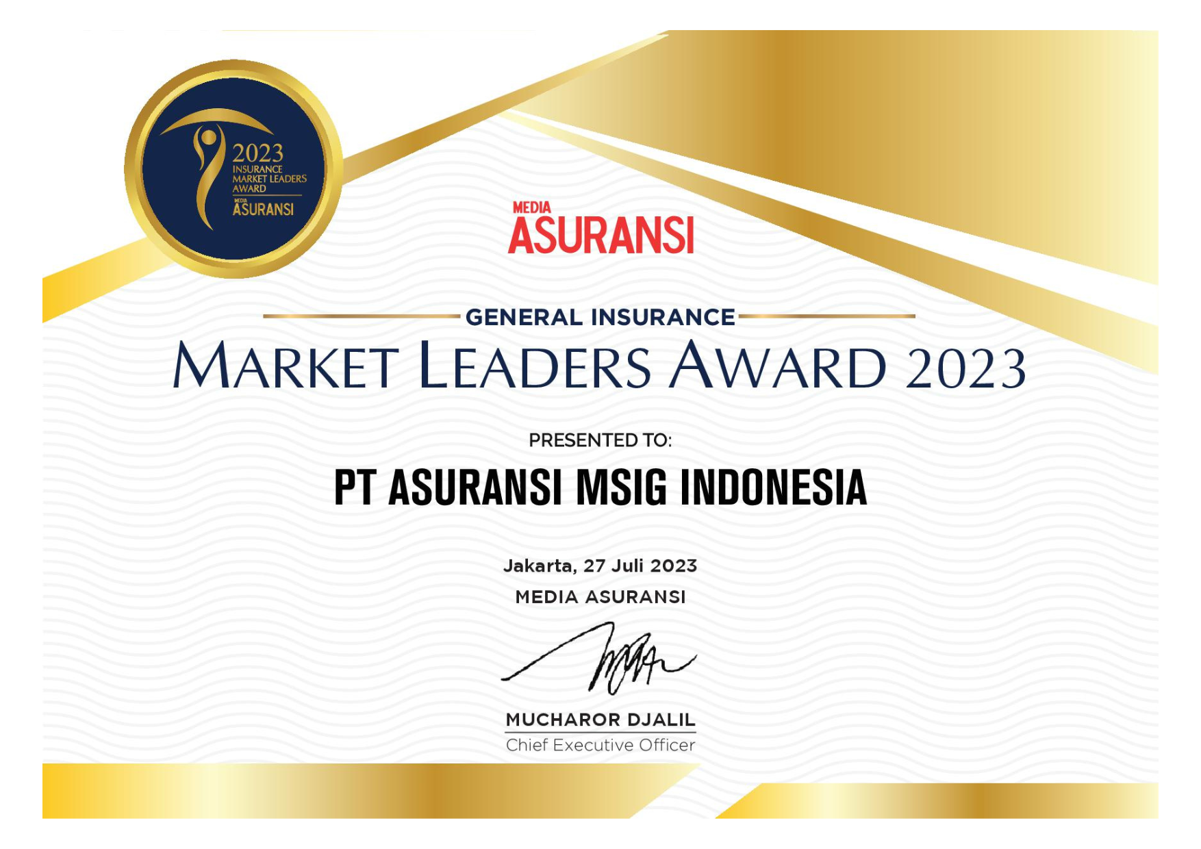 MSIG Indonesia Won the Insurance Market Leaders Award 2023